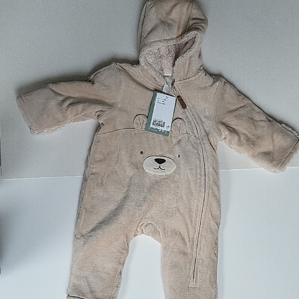 Cozy Tan Bear Hooded Kids One Piece